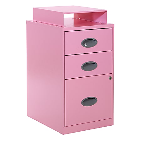 Office Star&trade; 18"D Vertical 3-Drawer Locking File Cabinet With Top Shelf, Pink