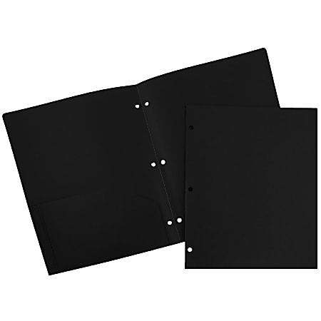 JAM Paper® 3-Hole-Punched 2-Pocket Plastic Presentation Folders, 9" x 12", Black, Pack Of 6
