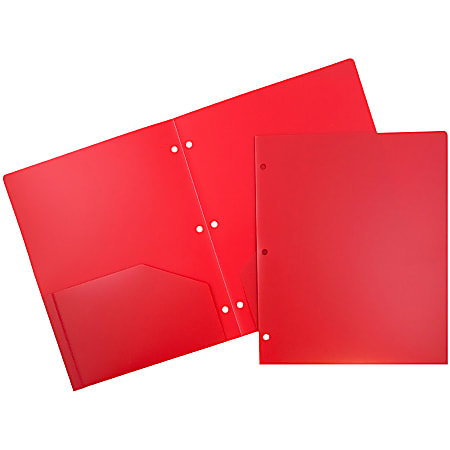 JAM Paper® 3-Hole-Punched 2-Pocket Plastic Presentation Folders, 9" x 12", Red, Pack Of 6