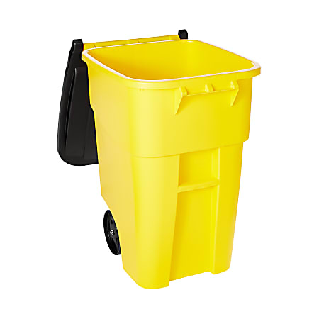 Rubbermaid Commercial Products 50-Gallons Yellow Plastic Commercial Wheeled  Trash Can with Lid Outdoor in the Trash Cans department at