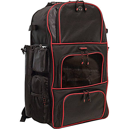 Mobile Edge Deluxe Carrying Case (Backpack) Baseball, Softball - Black, Red - Ballistic Nylon, Twin Matt - Shoulder Strap, Handle - 24" Height x 17" Width x 10" Depth