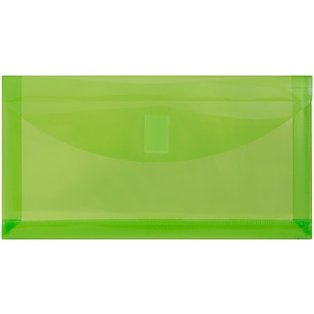 JAM Paper® Plastic Booklet Envelopes, #10, Hook-And-Loop Closure, Lime Green, Pack Of 12