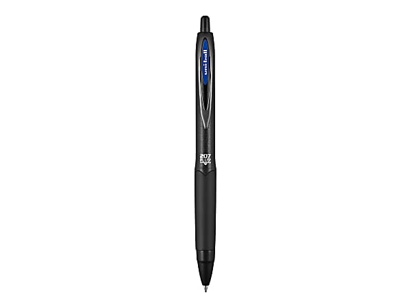 uniball™ 207 Plus+ Gel Pen, 0.7 mm Medium Conical Pen Point, Refillable, Retractable, Blue Ink, Gel-based, Nanofiber Ink, Black Metal Barrel, 1 Dozen