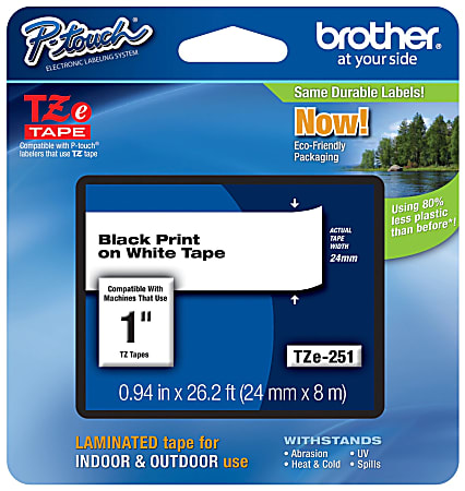 Brother® TZe-251 Black-On-White Tape, 1&quot; x 26.2&#x27;