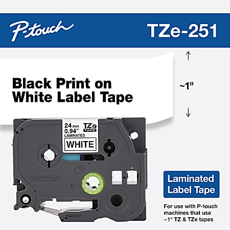 Brother TZe 251 Black On White Tape 1 x 26.2 - Office Depot