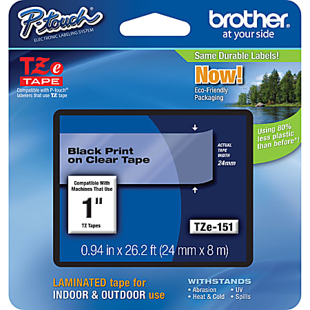 Brother® TZe-151 Black-On-Clear Tape, 1" x 26'
