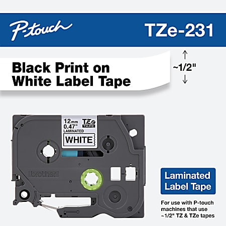 Brother TZe 231 Black On White Tape 0.5 x 26.2 - Office Depot