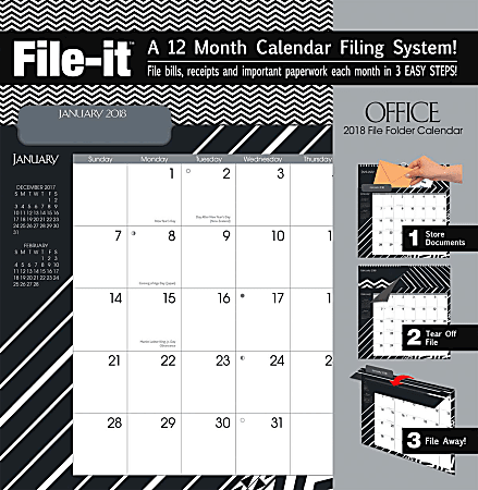 WSBL Office File-It Wall Calendar, 11 3/4" x 12", January to December 2018