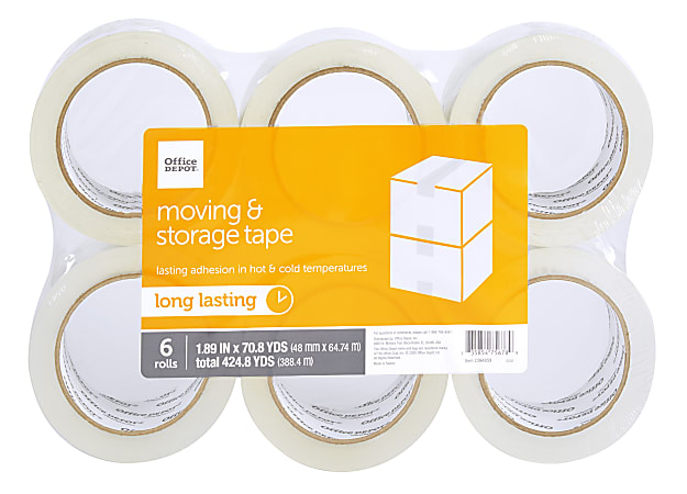 Office Depot® Brand Moving & Storage Packing Tape , 1.89" x 70.8 Yd, Crystal Clear, Pack Of 6 Rolls