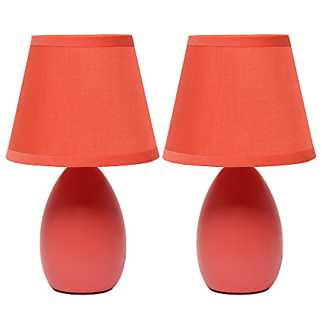 Creekwood Home Nauru Petite Ceramic Oblong Table Lamps, 9-1/2"H, Orange Shades/Orange Bases, Set Of 2