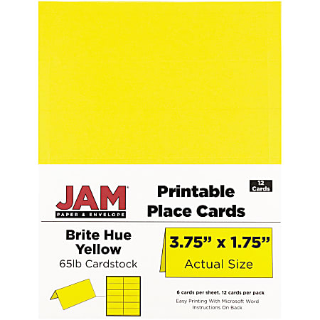 JAM Paper Printable Foldover Place Cards 3 34 x 1 34 Yellow Pack