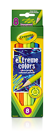 Crayola® eXtreme Super Bright Neon Color Pencils, 3.25 mm, #2, Assorted, Pack Of 8 Pencils