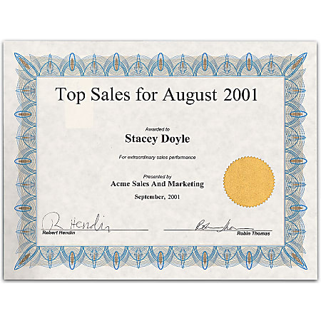 Geographics® 50% Recycled Blank Parchment Certificates, 8 1/2" x 11", Classic Blue, Pack Of 25