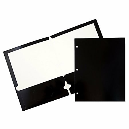 JAM Paper® Glossy 3-Hole-Punched 2-Pocket Presentation Folders, Black, Pack of 6