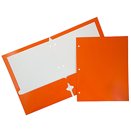 JAM Paper® Glossy 3-Hole-Punched 2-Pocket Presentation Folders, Orange, Pack of 6