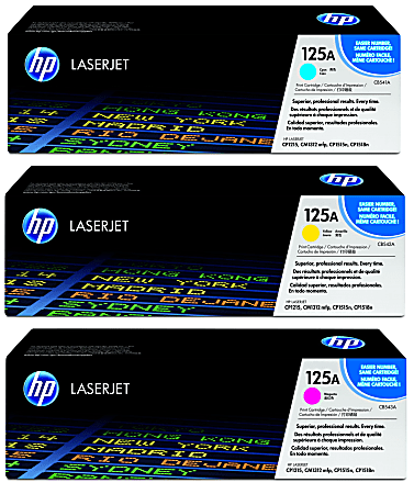 HP 125A Cyan, Magenta, Yellow Toner Cartridges Combo, Set Of 3, CB541A,CB542A,CB543A