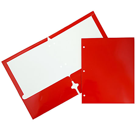 JAM Paper® Glossy 3-Hole-Punched 2-Pocket Presentation Folders, Red, Pack of 6