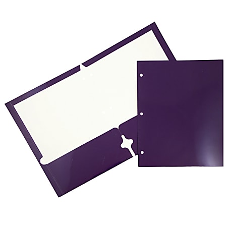 JAM Paper® Glossy 3-Hole-Punched 2-Pocket Presentation Folders, Purple, Pack of 6
