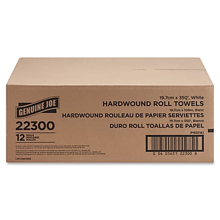 Genuine Joe Hardwound Roll Towels - 1-Ply, White, 6 Rolls Per Case