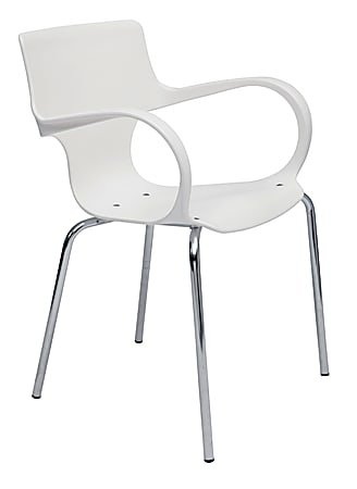 Alba Sofia Reception Chairs With Armrests, White/Chrome, Pack Of 4