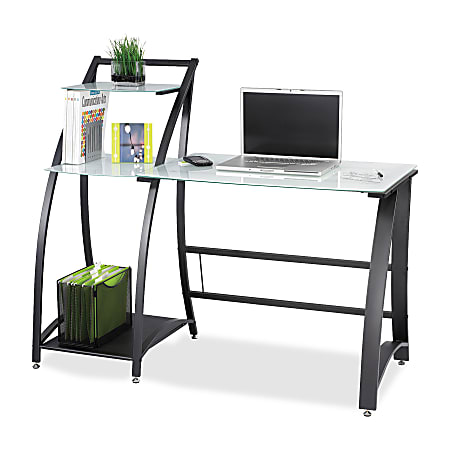 Safco Tempered Glass Computer Workstation, Black/Clear
