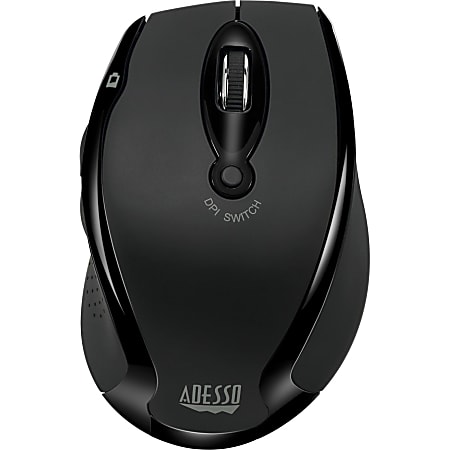Adesso iMouse M20B - Wireless Ergonomic Optical Mouse - Optical - Wireless - Radio Frequency - 2.40 GHz - Black - USB - 1500 dpi - Scroll Wheel - 6 Button(s) - Right-handed