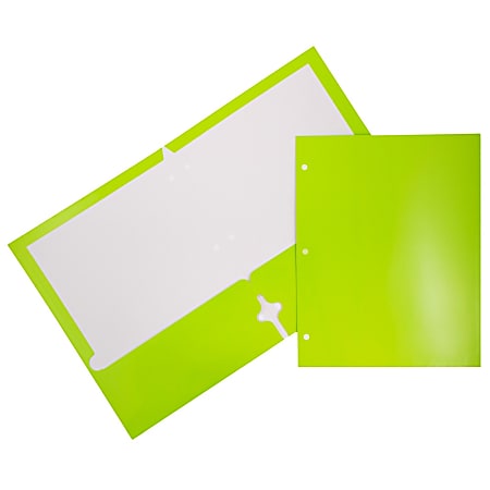 JAM Paper® Glossy 3-Hole-Punched 2-Pocket Presentation Folders, Lime Green, Pack of 6