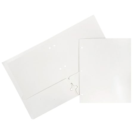 JAM Paper® Glossy 3-Hole-Punched 2-Pocket Presentation Folders, White, Pack of 6
