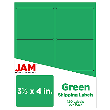 JAM Paper® Mailing Address Labels, 3 1/3" x 4", Green, Pack Of 120