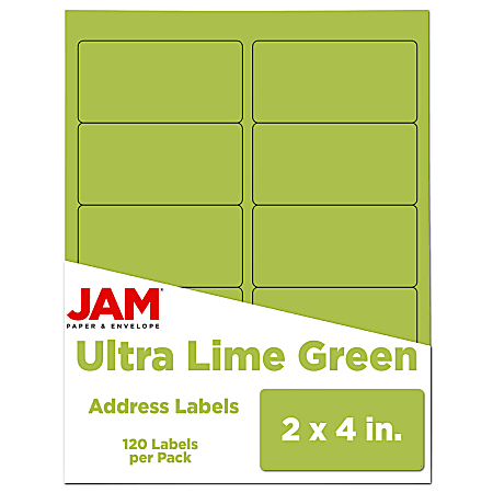 JAM Paper® Rectangular Mailing Address Labels, 302724405, 2" x 4", Lime Green, Pack Of 120