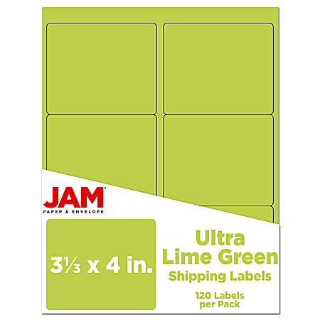 JAM Paper® Mailing Address Labels, Rectangle, 3 1/3" x 4", Lime Green, Pack Of 120