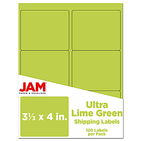 JAM Paper® Mailing Address Labels, 3 1/3" x 4", Lime Green, Pack Of 120