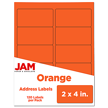 JAM Paper® Rectangular Mailing Address Labels, 302725784, 2" x 4", Orange, Pack Of 120