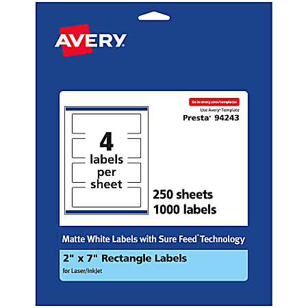 Avery® Permanent Labels With Sure Feed®, 94243-WMP250, Rectangle,