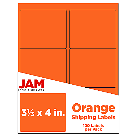 JAM Paper® Mailing Address Labels, Rectangle, 3 1/3" x 4", Orange, Pack Of 120