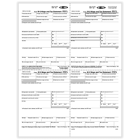 ComplyRight™ W-2 Tax Forms, 4-Up (W-Style Alternate), Employee's Copies B, C, 2, 2, Laser, 8-1/2" x 11", Pack Of 50 Forms