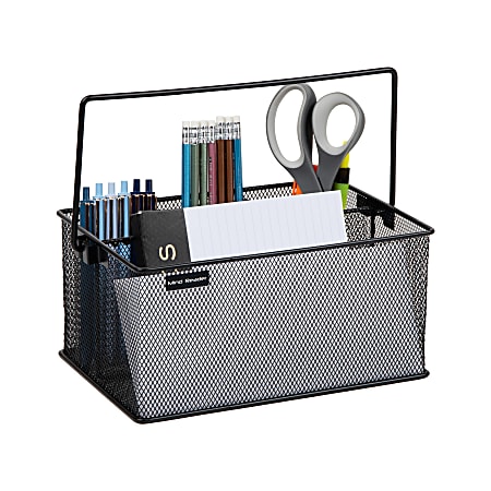 Mind Reader 4-Compartment Utensil or Supply Caddy with Handle, 4-3/4"H x 7"W x 10"L, Black