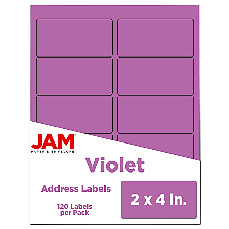 JAM Paper® Rectangular Mailing Address Labels, 302725790, 2" x 4", Violet Purple, Pack Of 120