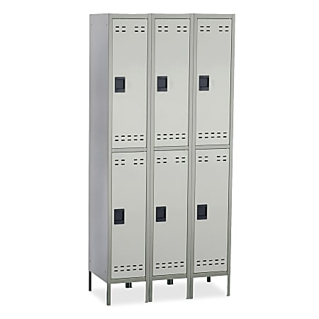 Safco® Double-Tier Two-Tone 3-Column Locker With Legs, 78"H x 36"W x 18"D, Gray