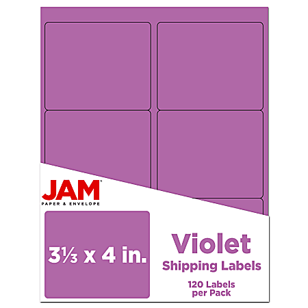 JAM Paper® Mailing Address Labels, Rectangle, 3 1/3" x 4", Purple, Pack Of 120