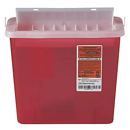 Medline Sharps Container For Patient Rooms, Rectangular, 5 Qt, Red