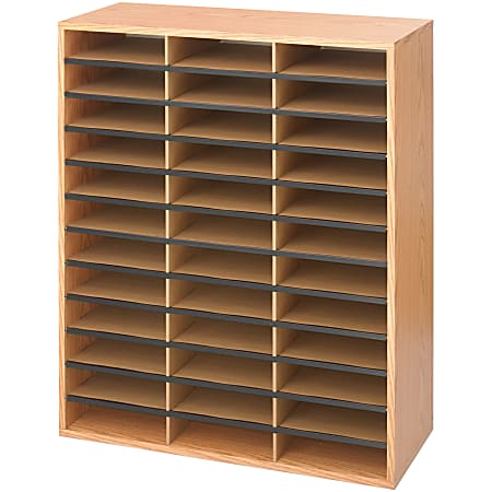 Safco Laminte Literature Organizer - 36 Compartment(s) - Compartment Size 2.50" x 9" x 11.75" - 34.5" Height x 29" Width x 12" Depth - Floor - Medium Oak - Particleboard - 1 Each