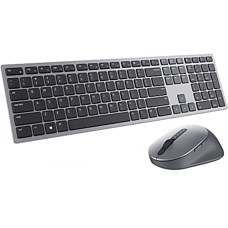 Dell Premier Multi-Device Wireless Keyboard And Mouse KM7321W - USB Wireless Bluetooth/RF Titan Gray - USB Wireless Bluetooth/RF Mouse - Optical - 4000 dpi - 7 Button - Scroll Wheel - Titan Gray - Multimedia Hot Key(s) - AAA, AA