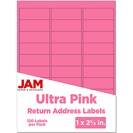 JAM Paper® Mailing Address Labels, Rectangle, 2 5/8" x 1", Pink, Pack Of 120