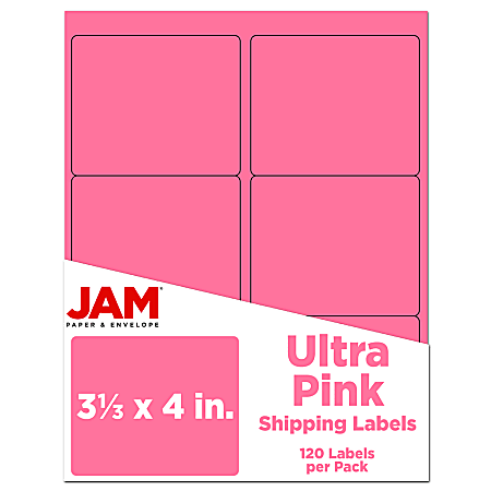 JAM Paper® Mailing Address Labels, Rectangle, 3 1/3" x 4", Pink, Pack Of 120