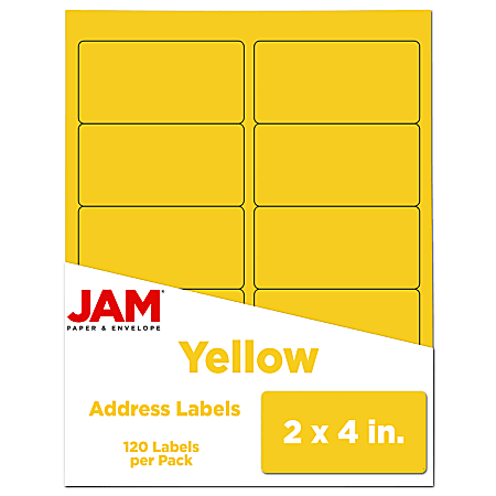 JAM Paper® Mailing Address Labels, Rectangle, 2" x 4", Yellow, Pack Of 120