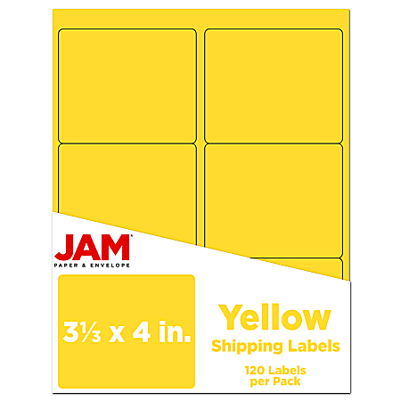 JAM Paper® Mailing Address Labels, Rectangle, 3 1/3" x 4", Yellow, Pack Of 120