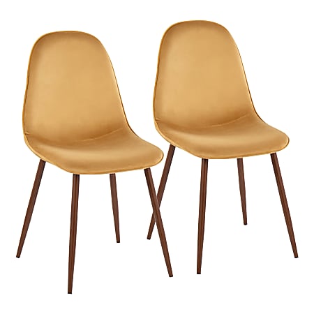 LumiSource Pebble Dining Chairs, Yellow/Walnut, Set Of 2 Chairs