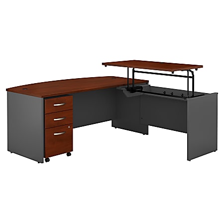 Bush Business Furniture Components 72"W 3 Position Bow Front Sit to Stand L Shaped Desk with Mobile File Cabinet, Hansen Cherry/Graphite Gray, Premium Installation