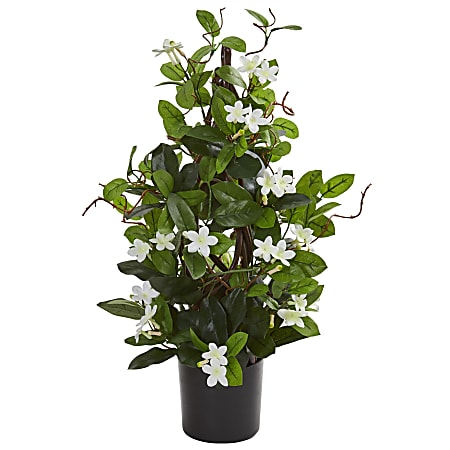 Nearly Natural Stephanotis Climbing 24”H Artificial Plant With Planter, 24”H x 12”W x 12”D, White/Black